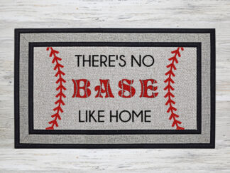 There's no Base Like Home doormat with baseball stitches theme