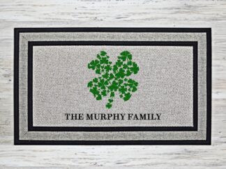 Personalized doormat with shamrock collage and family name