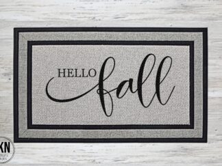 Mockup of a doormat that says Hello Fall