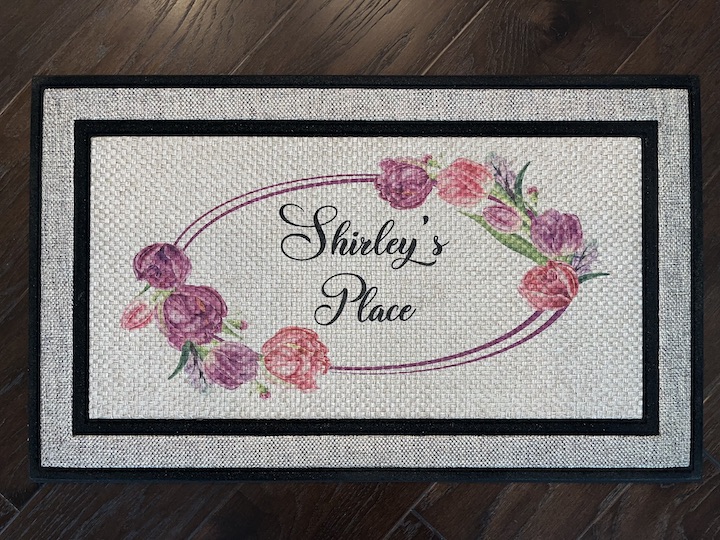 Photo of a custom doormat for a client's memory impaired sister, Shirley