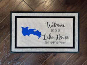 Client photo of custom Lake House doormat for Wanaksink Lake in New York