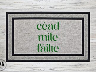 St Patrick's Day doormat with 'cead mile failte' - Irish welcome mat for festive decor.