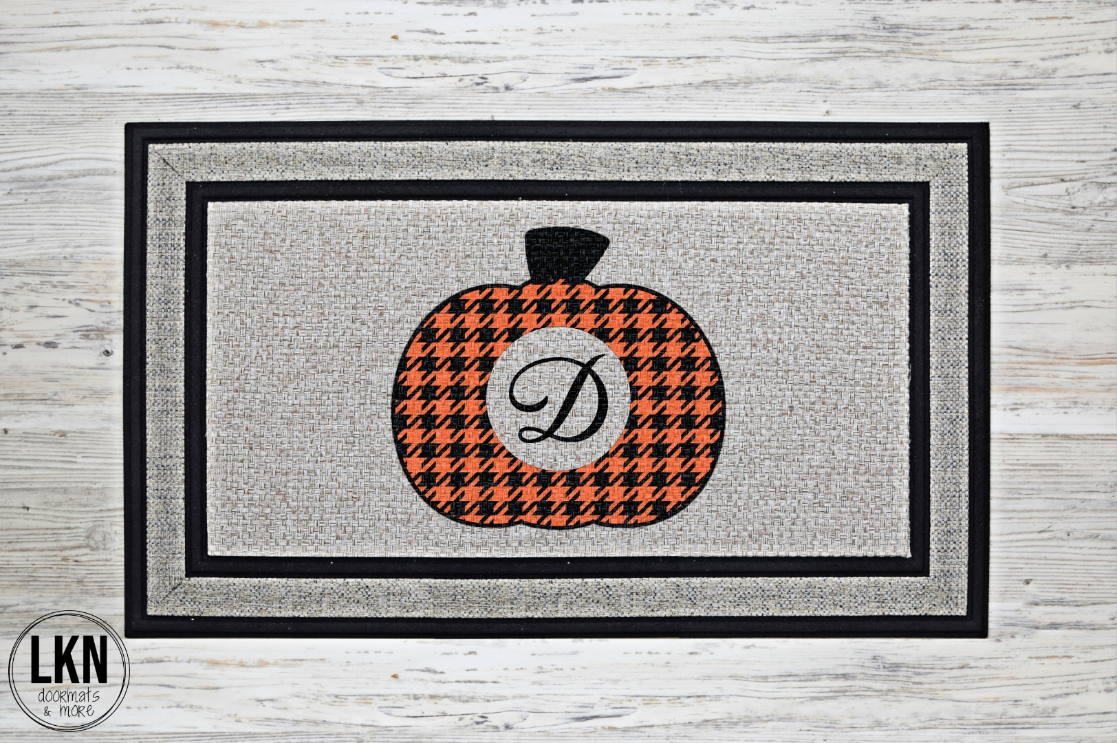 Fall Doormat – Houndstooth Pumpkin Monogram Welcome Mat